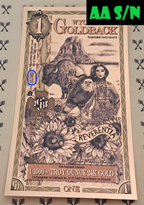 2024 Wyoming 1 Goldback FIRST BATCH AA SERIAL NUMBER with AA S/N label