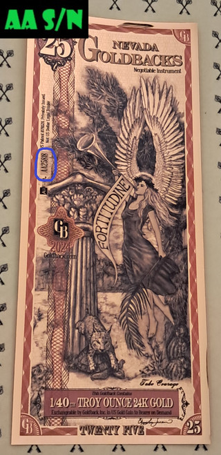 2024 Nevada 25 Goldback FIRST BATCH AA SERIAL NUMBER with AA S/N label