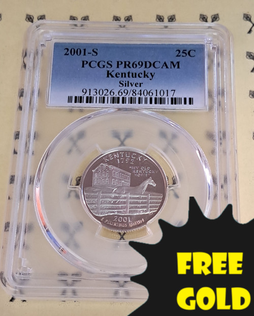 2001-S Kentucky State SILVER Quarter PCGS PR 69 DCam with free gold label
