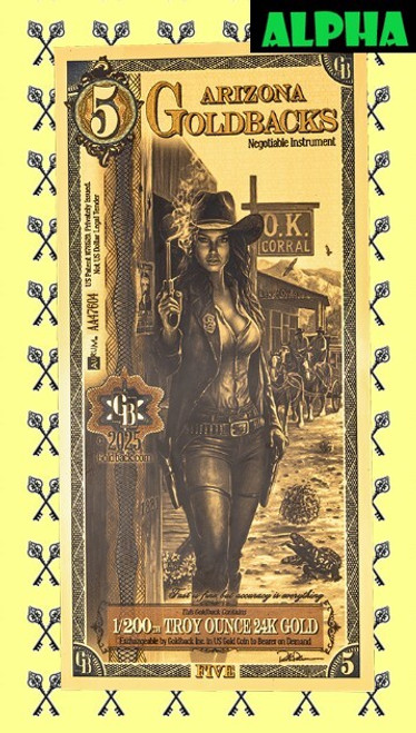 2025 Arizona 5 Goldback Alpha with Alpha label