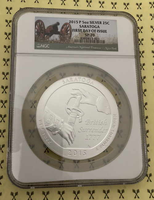 2015 Saratoga 5 Oz SILVER Quarter NGC SP 70 First Day of Issue