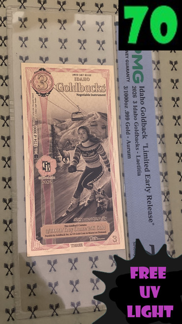 2026 Idaho 3 Goldback with 70 & free uv light labels