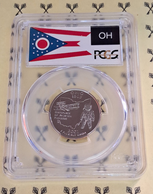 2002 Ohio State Quarter PCGS MS 68 flag with free gold label