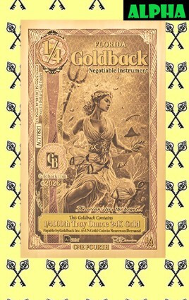 2026 Florida 1/4 Goldback Alpha with Alpha label