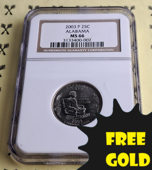 2003-P Alabama Quarter NGC MS 66 with free gold label