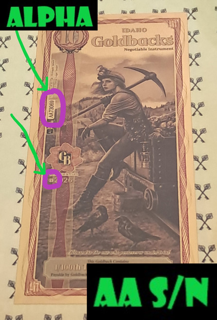 2026 Idaho 10 Goldback Alpha with Alpha and AA S/N labels
