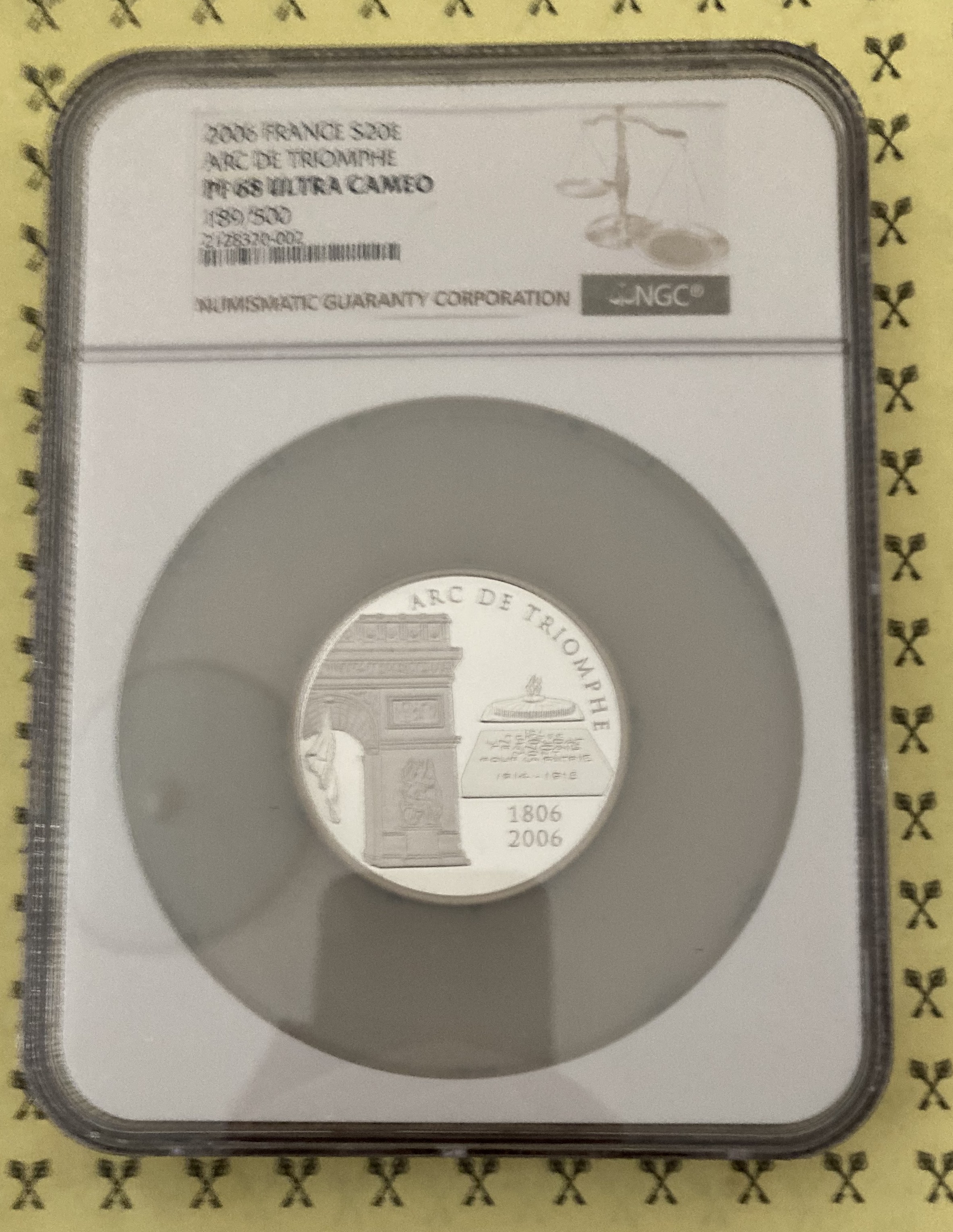 2006 France Arc de Triomphe 5 Oz SILVER 20€ 189/500 NGC PF 68 UCam