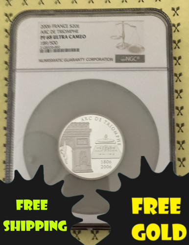 2006 France Arc de Triomphe 5 Oz SILVER 20€ 189/500 NGC PF 68 UCam