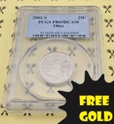 2002-S Ohio State Quarter PCGS PR 69 DCam with FREE 1/4 GOLDBACK