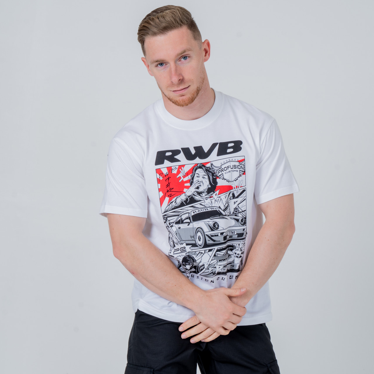 Rauh Welt United Kingdom White T-Shirt with Comic-Style Akira