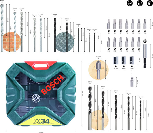 Bosch 34-piece X-Line Classic drill bit and screwdriver bit set Ptw2607010608