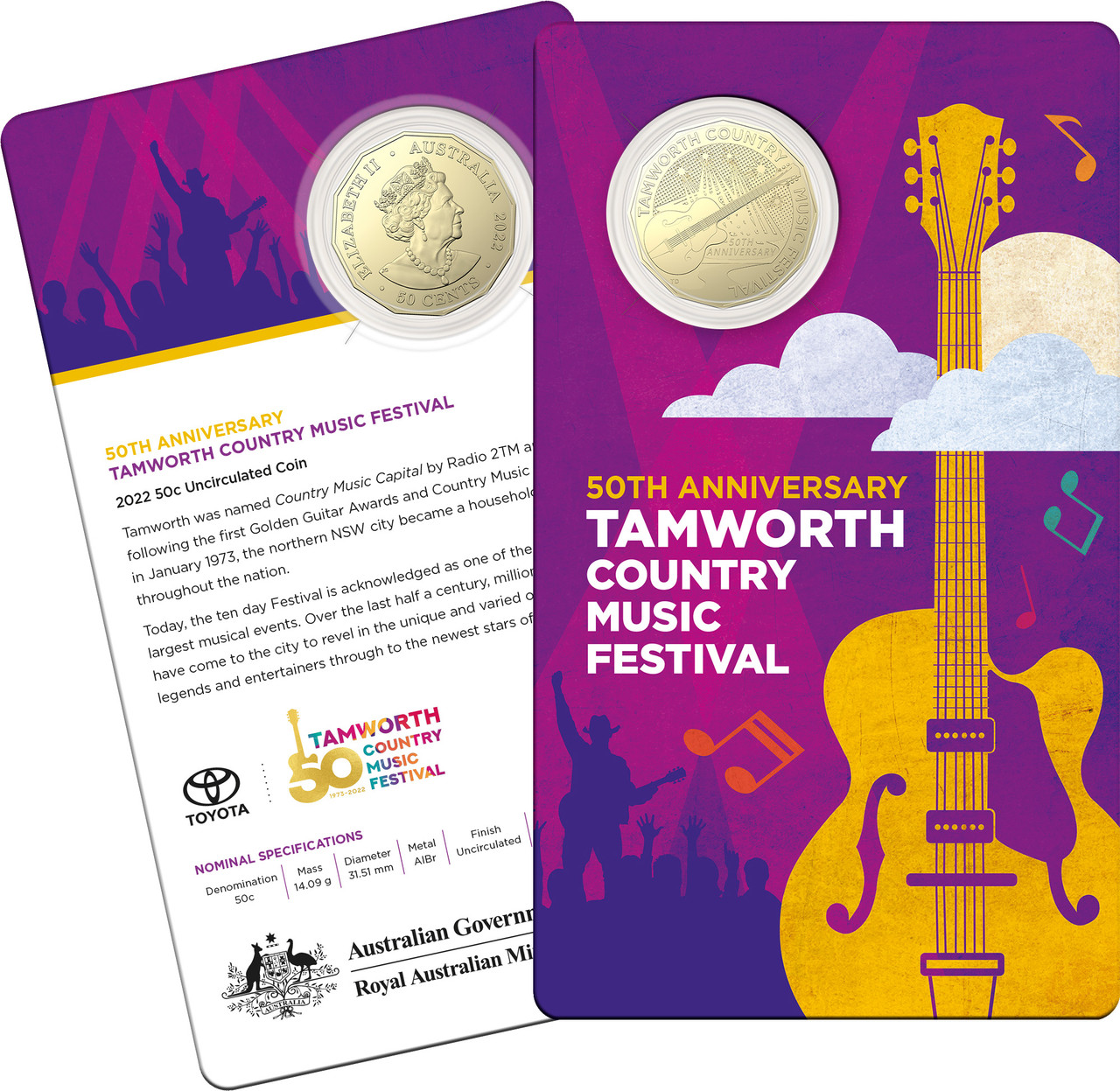 2022 50c Tamworth Country Music Festival AlBr Uncirculated Coin - Town 