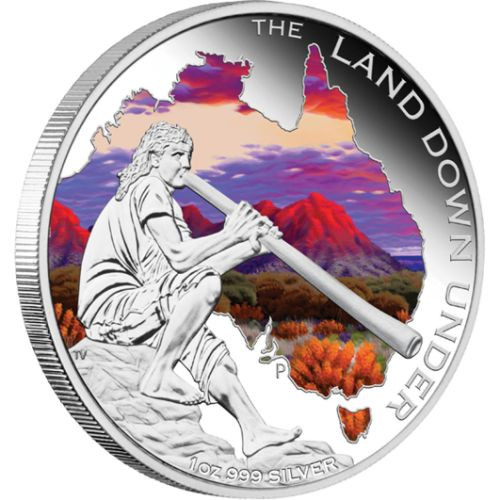 2013 1 The Land Down Under Didgeridoo 1oz Silver Coloured Proof Coin