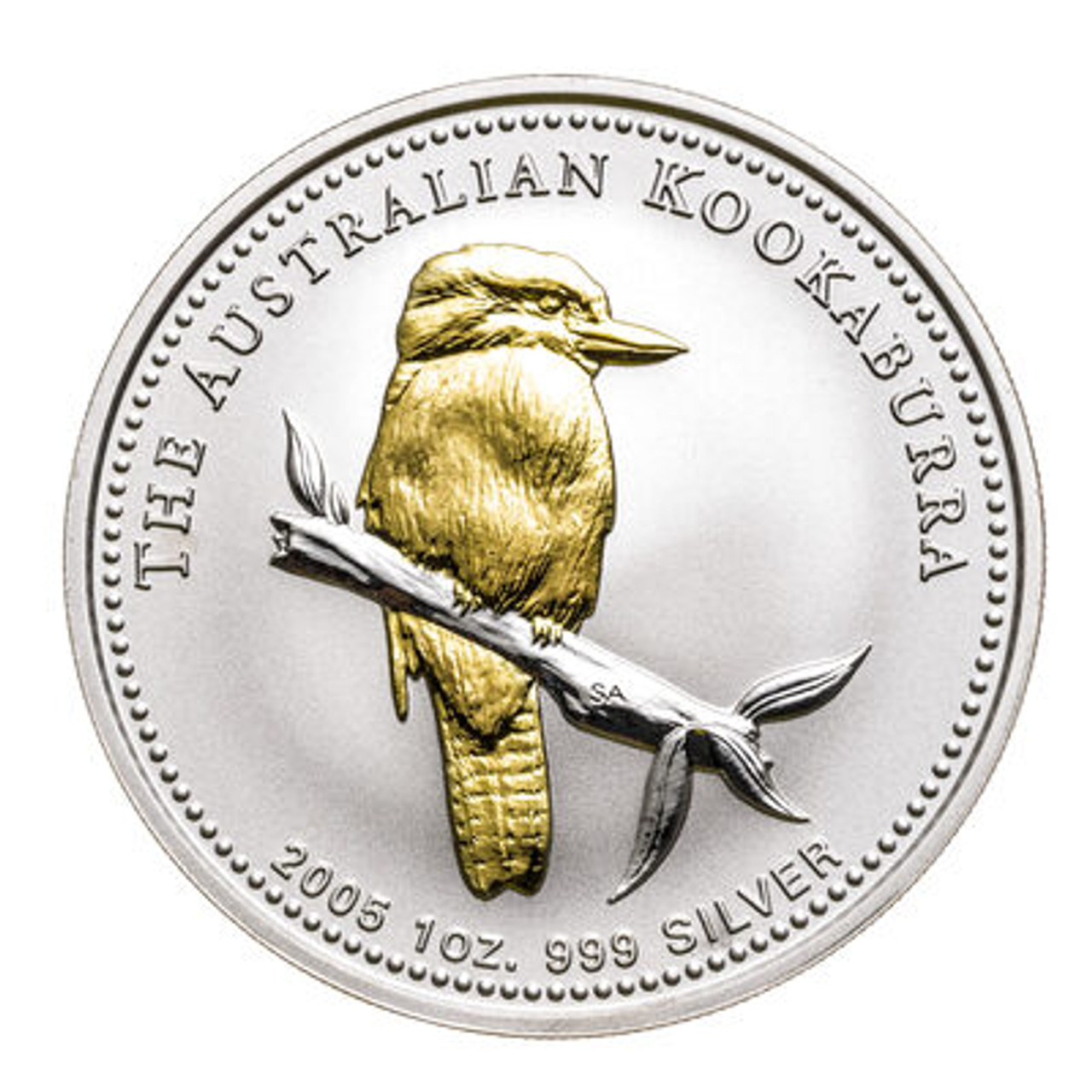 2005 $1 Australian Kookaburra 1oz Silver Gilded Coin - Town Hall