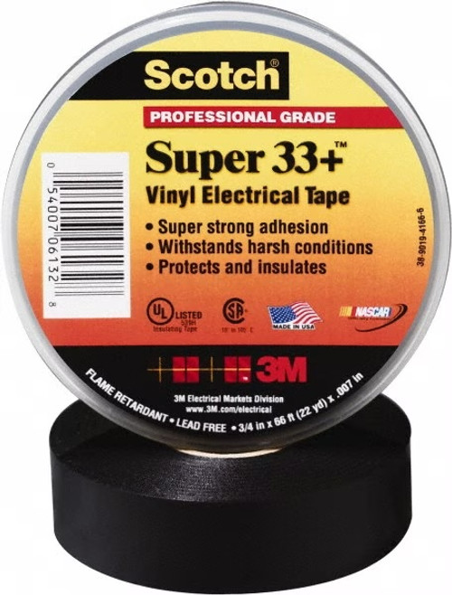 054007-06132 33 Plus Black Electrical Tape, 3/4 inch x 66 ft x .007 inch 