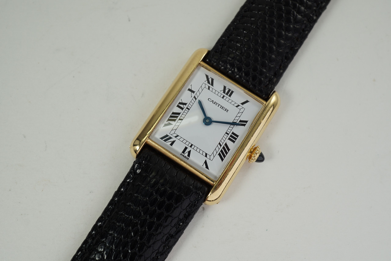 Cartier Tank Classic Paris Yellow Gold White Roman Dial Ladies Watch