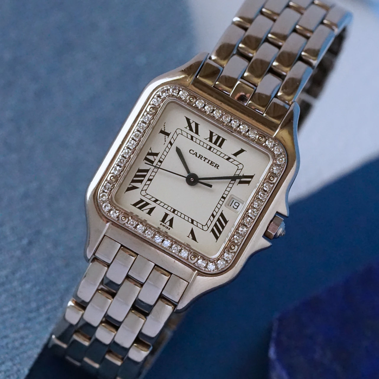 Cartier Panther white gold & diamond bezel man display picture 1