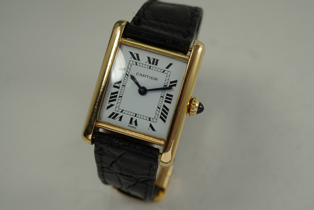 Cartier Tank Classic Paris Yellow Gold White Roman Dial Ladies Watch