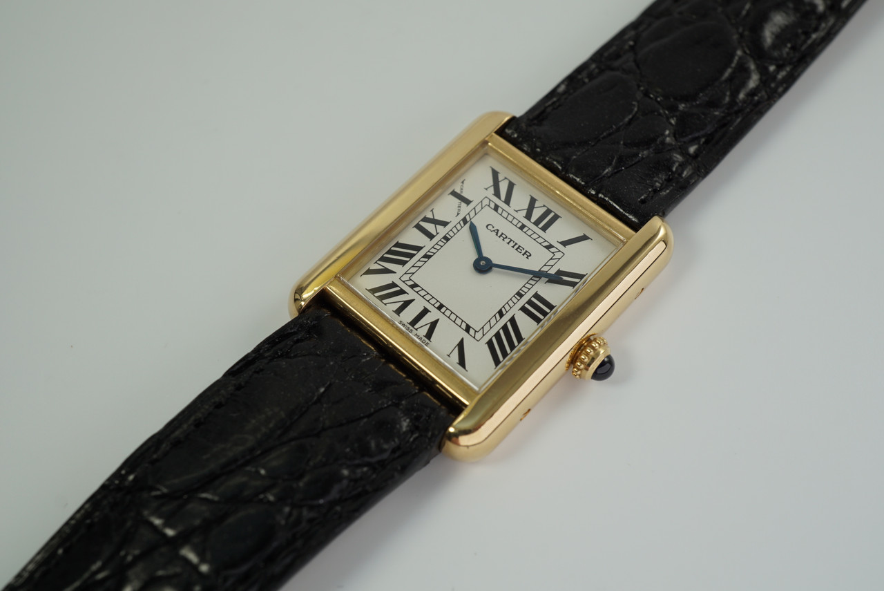 Cartier Tank Louis Ladies 2442 18k Yellow Gold Mint Leather Strap