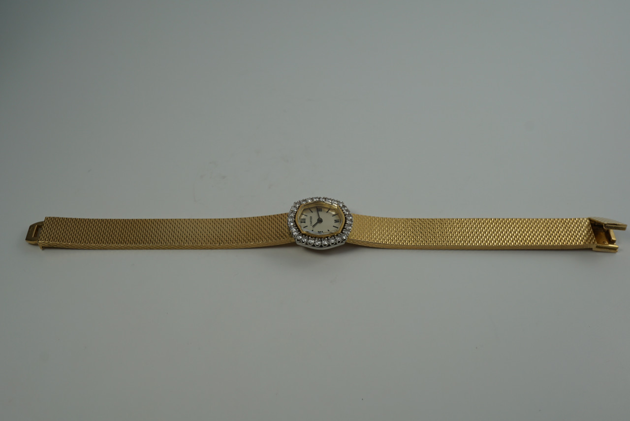 Movado Diamond Bracelet Retailed by Cartier 18k Yellow Gold 1960s