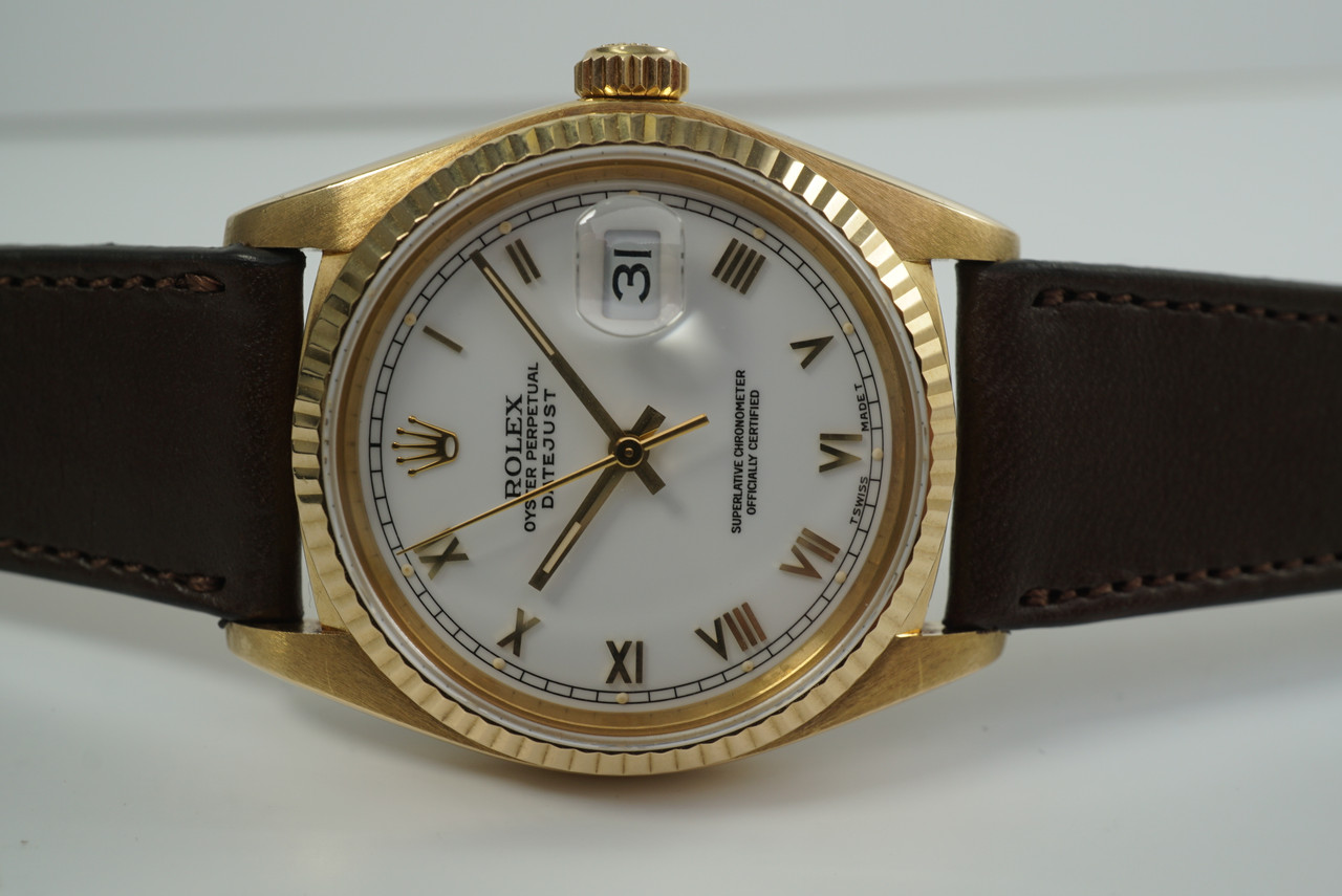 福禄寿 ROLEX 16018 DATEJUST SOLID 18KT YELLOW GOLD HEAD WHITE ROMAN DIAL
