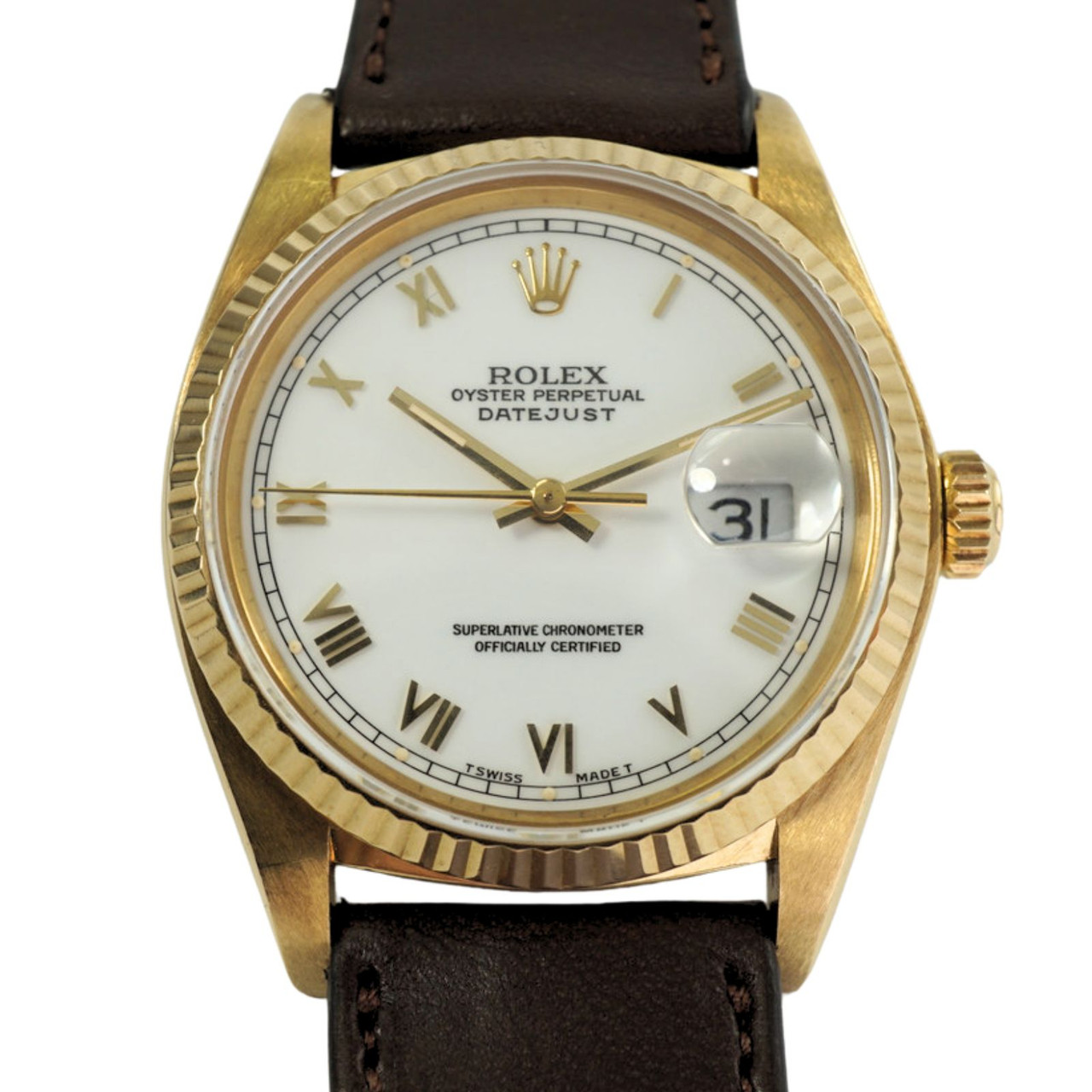 ROLEX 16018 DATEJUST SOLID 18KT YELLOW GOLD HEAD WHITE ROMAN DIAL