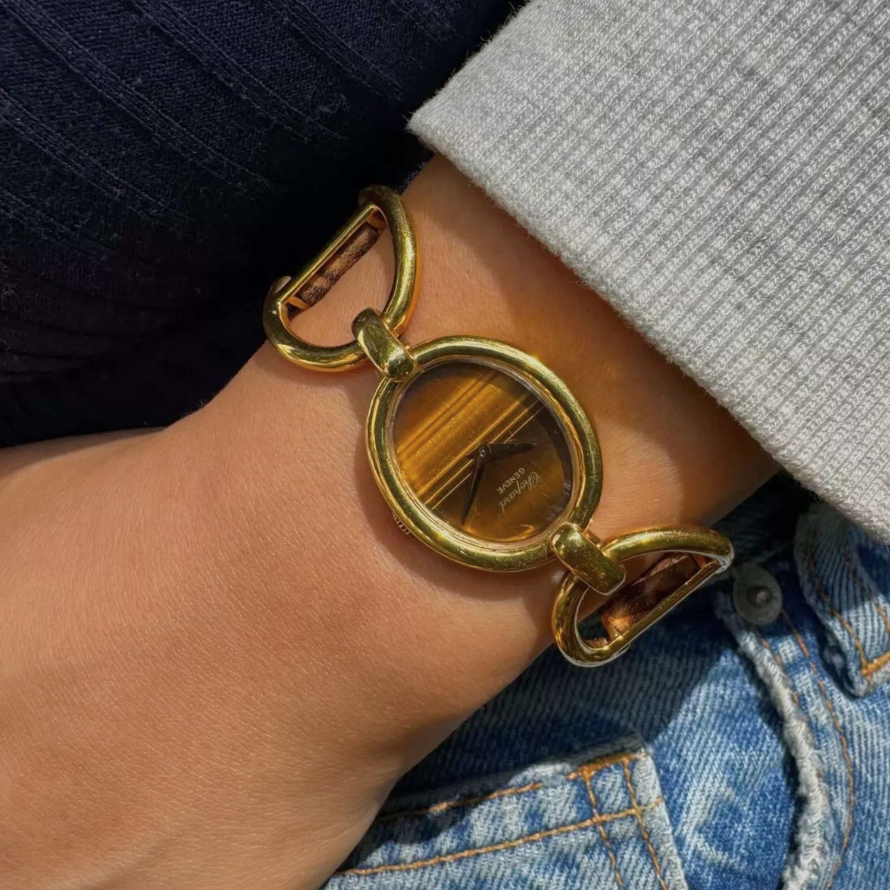 Chopard Etrier Tiger's-Eye Stirrup Style Watch 18k Gold 1970s