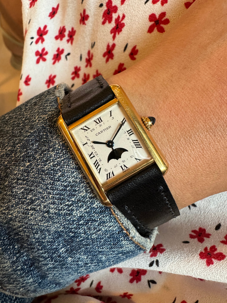 Cartier Tank Louis Moonphase 8190 18k Yellow Gold 1990s