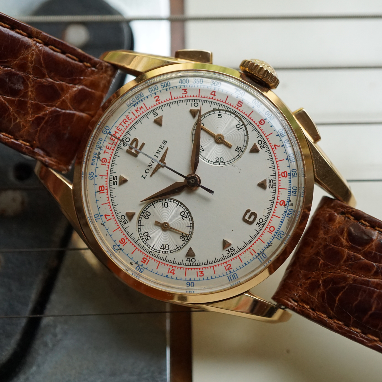 Longines 6595 Chronograph 30CH Flyback 37mm 18k Rose Gold 1957