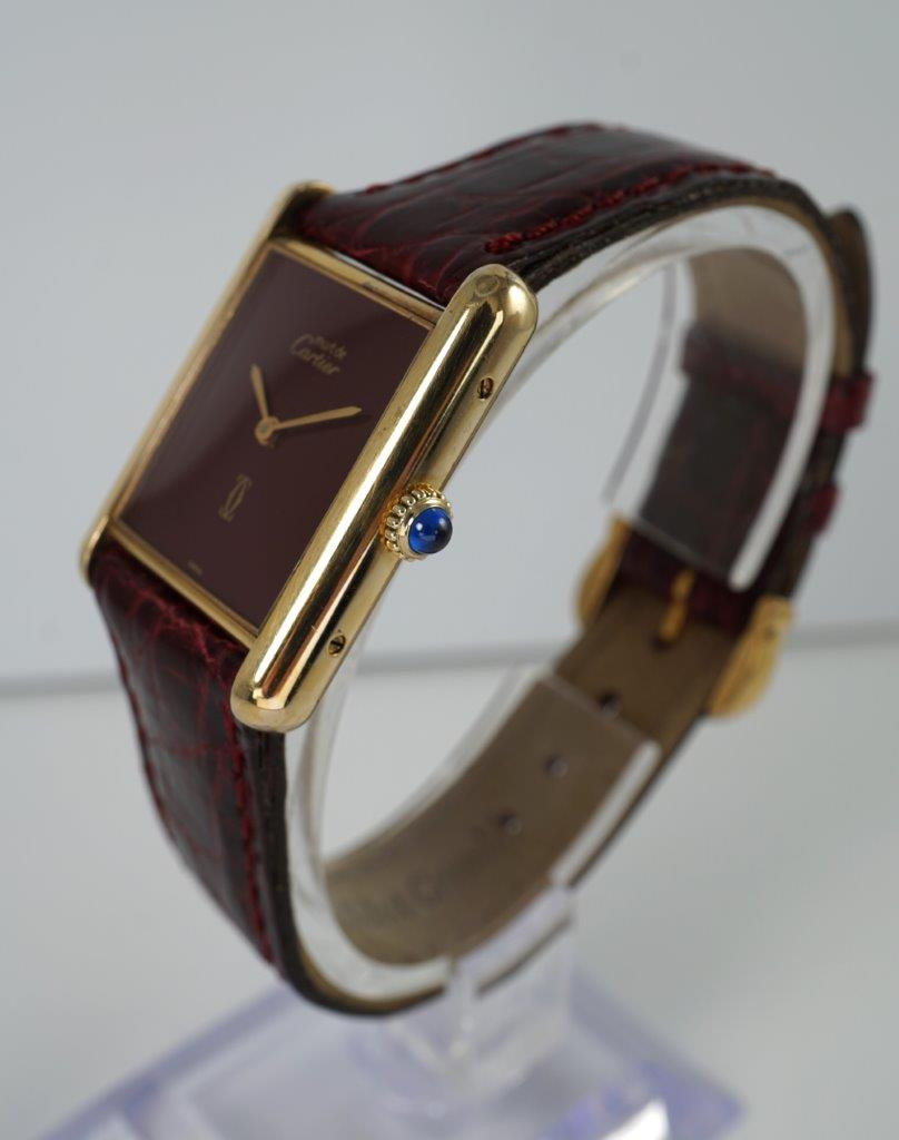 Cartier Tank Must Burgundy 925 Vermeil Silver 23mm 1990s