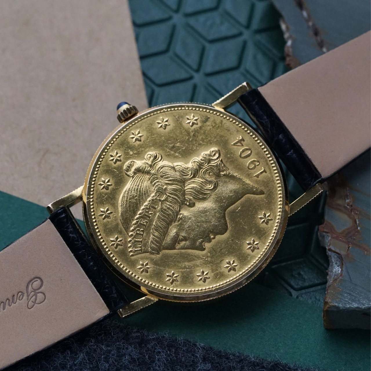 Corum $20 Dollar Liberty 1904 Coin 18k Gold Automatic 1980s