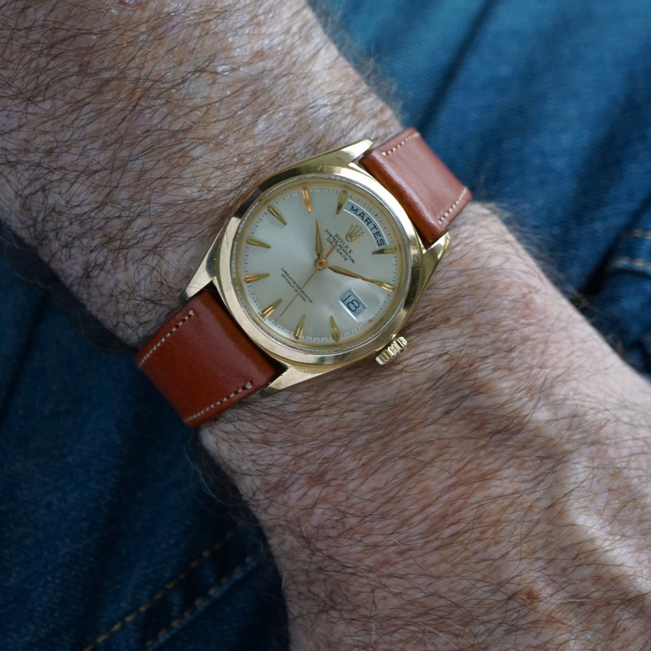 ロイヤルクィーン Rolex 1802 Day Date head rare 18k yellow gold dates 1961-62