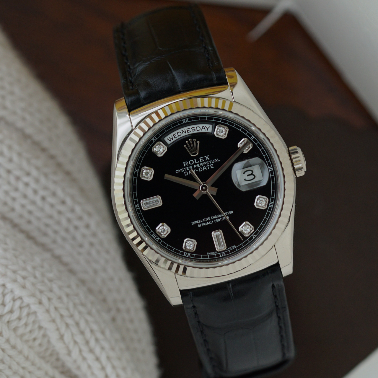 Rolex Day Date 118139 Black Diamond Dial 18k White Gold