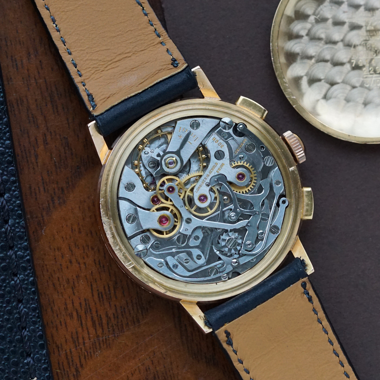 Longines 18k Rose Gold 7414 Chronograph 30CH Flyback with Box c. 1962