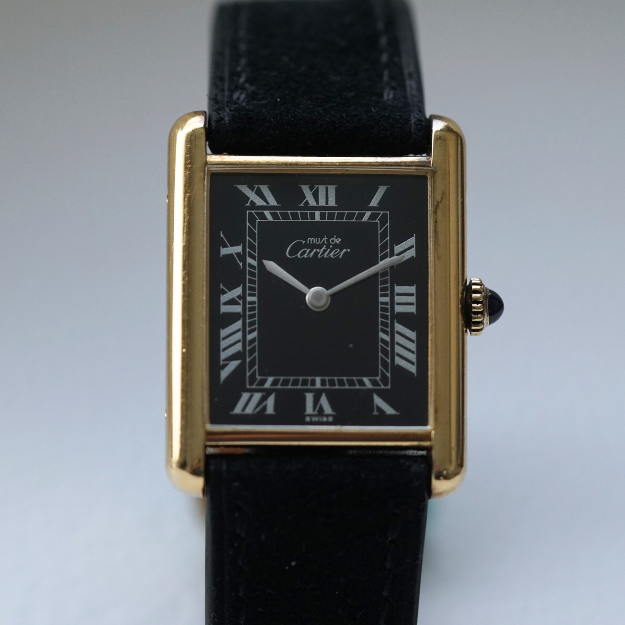 Cartier Vintage Tank Vermeil Black Dial 24mm Manual 1970s