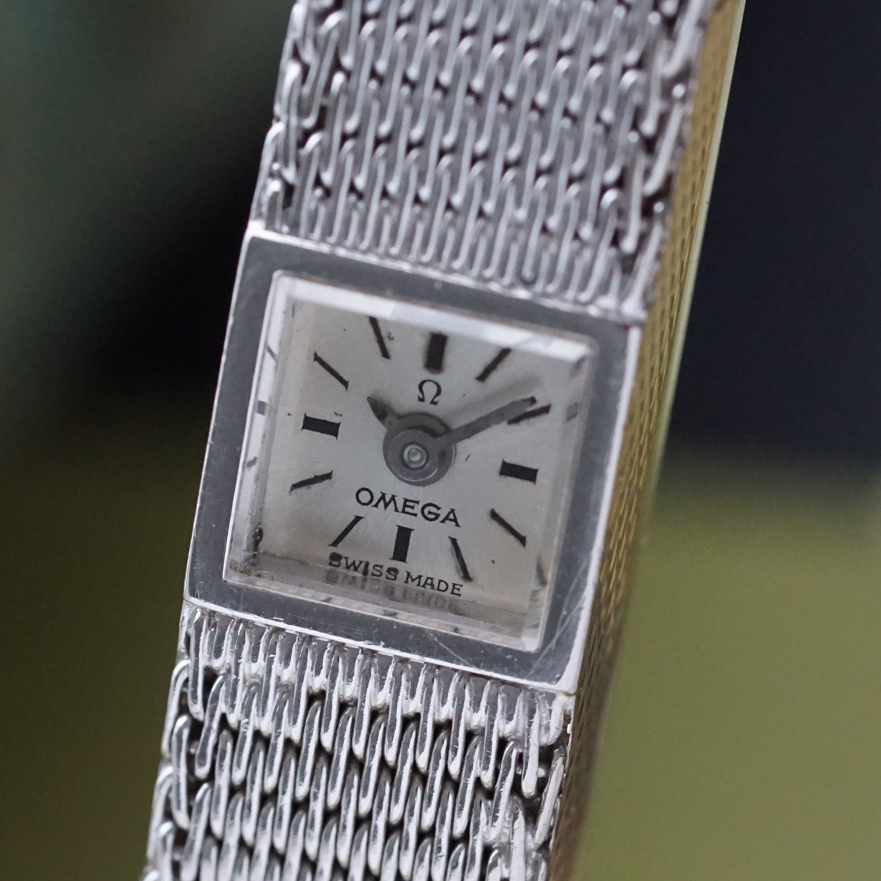 Omega Vintage 18k White Gold Woven Mesh Bracelet 1960s