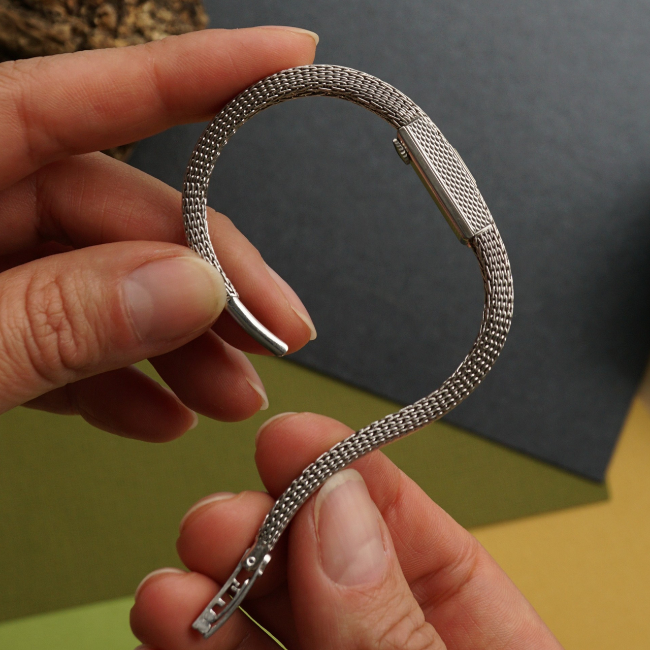 Omega Vintage 18k White Gold Woven Mesh Bracelet 1960s