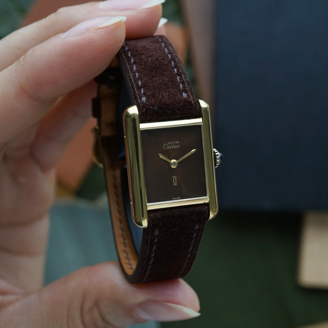 Cartier 1980s Tank Must de Cartier Vermeil Brown Turtleshell Dial