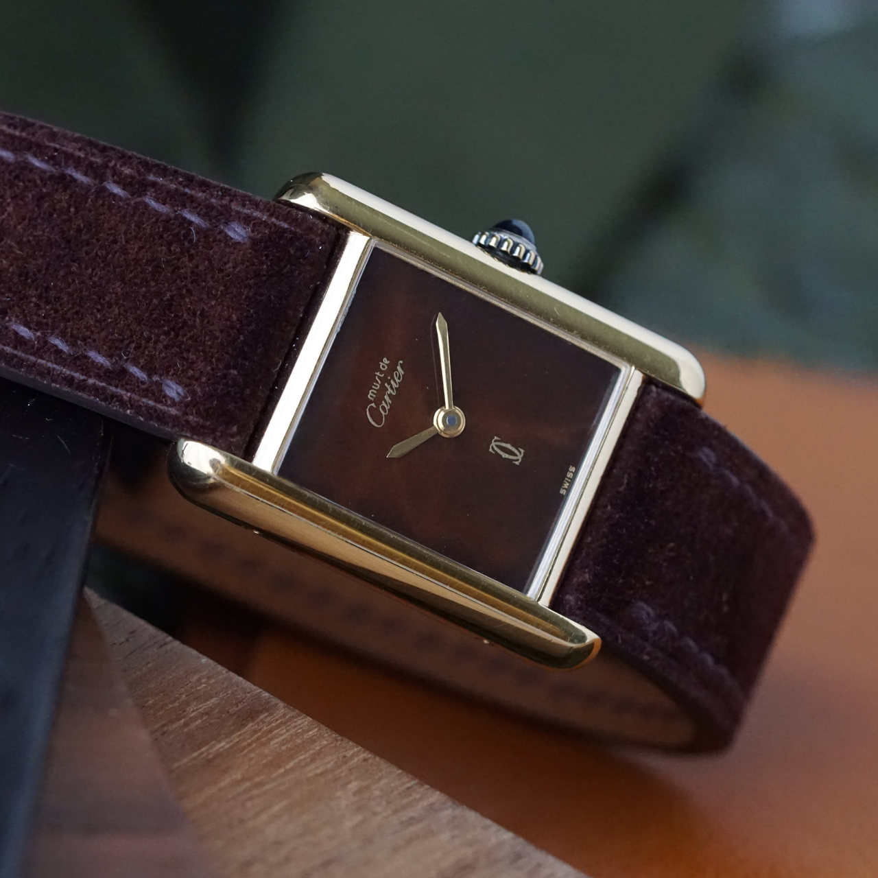Cartier 1980s Tank Must de Cartier Vermeil Brown Turtleshell Dial