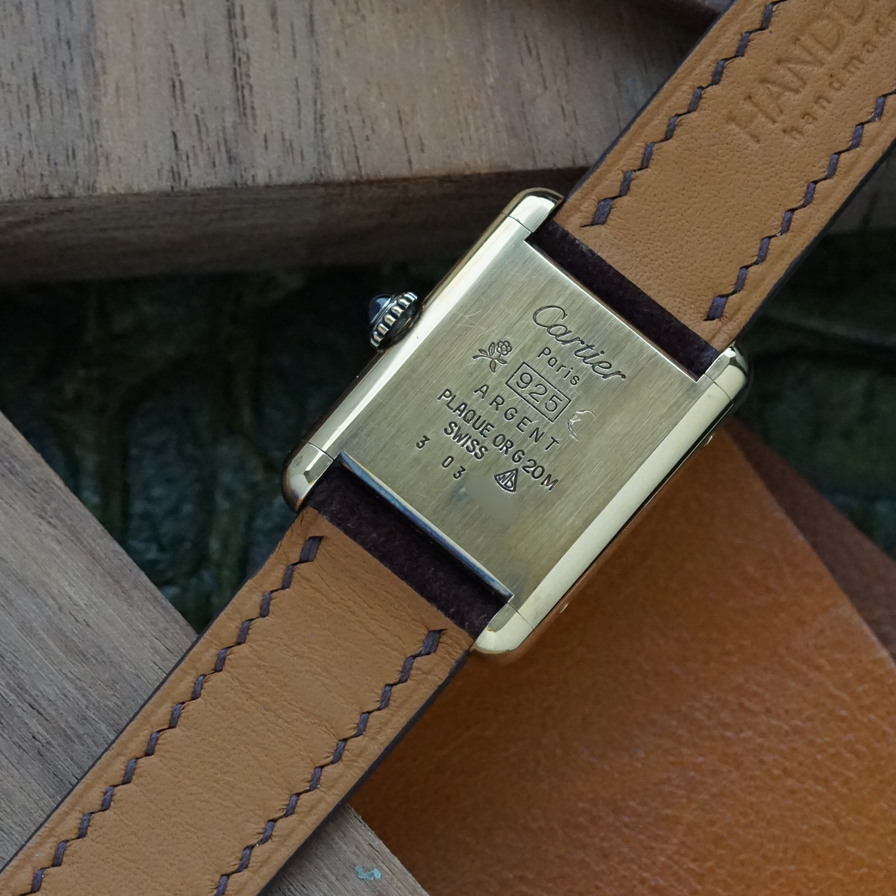 Cartier 1980s Tank Must de Cartier Vermeil Brown Turtleshell Dial