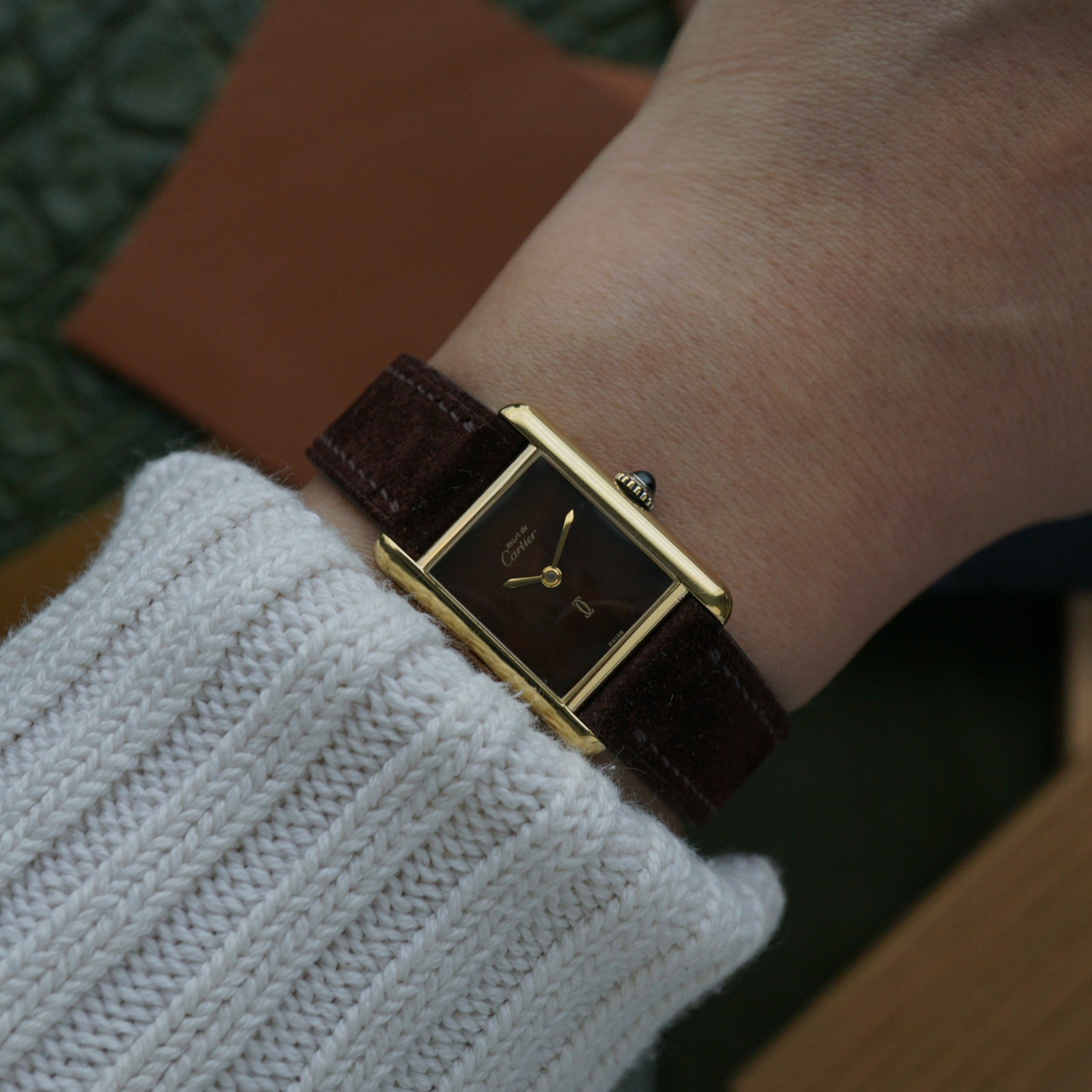 Cartier 1980s Tank Must de Cartier Vermeil Brown Turtleshell Dial