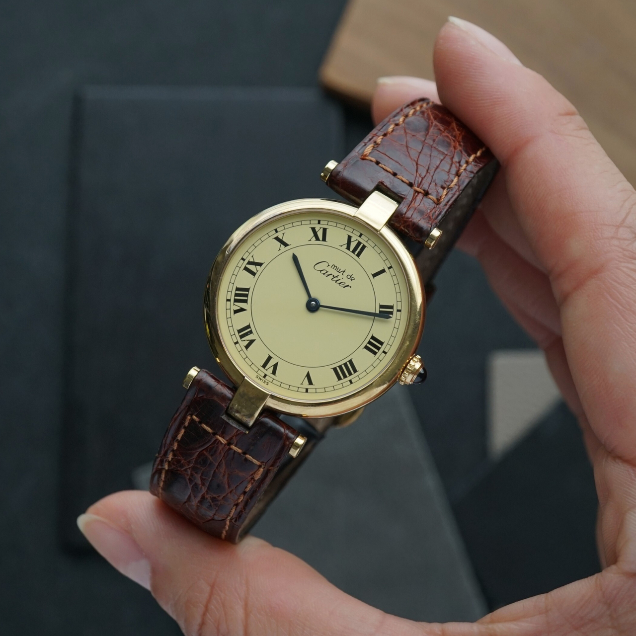 美品Cartier ヴェルメイユ　クォーツ　スイス アフターダイヤベゼル　925 Cartier 1990s Vendome .925 Vermeil 30mm 590003