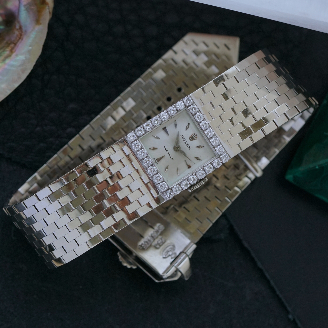 Rolex 1960s Belt Buckle 18k White Gold Bracelet 9634 Women's Watch
