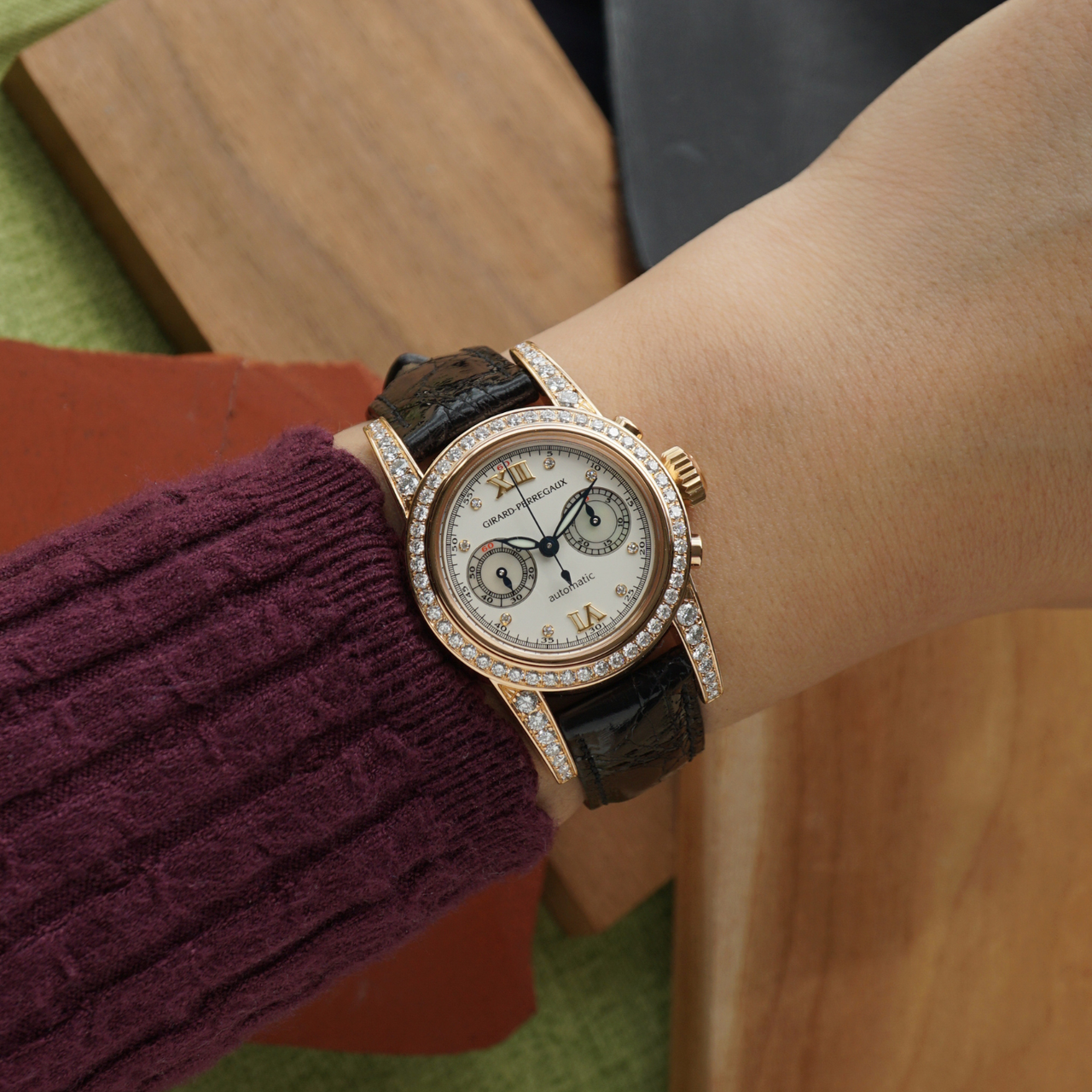 Girard Perregaux 1990s Lady Chronograph 8046 Diamond & Mother of