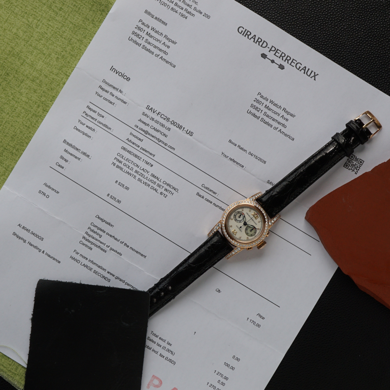 Girard Perregaux 1990s Lady Chronograph 8046 Diamond & Mother of