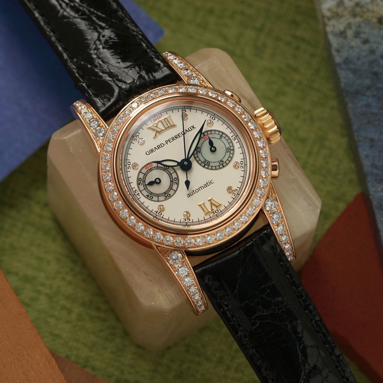 Girard Perregaux 1990s Lady Chronograph 8046 Diamond & Mother of