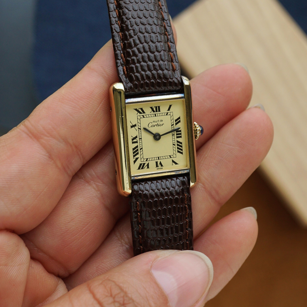 Cartier 1980s Ladies Must Tank Vermeil Manual Wind