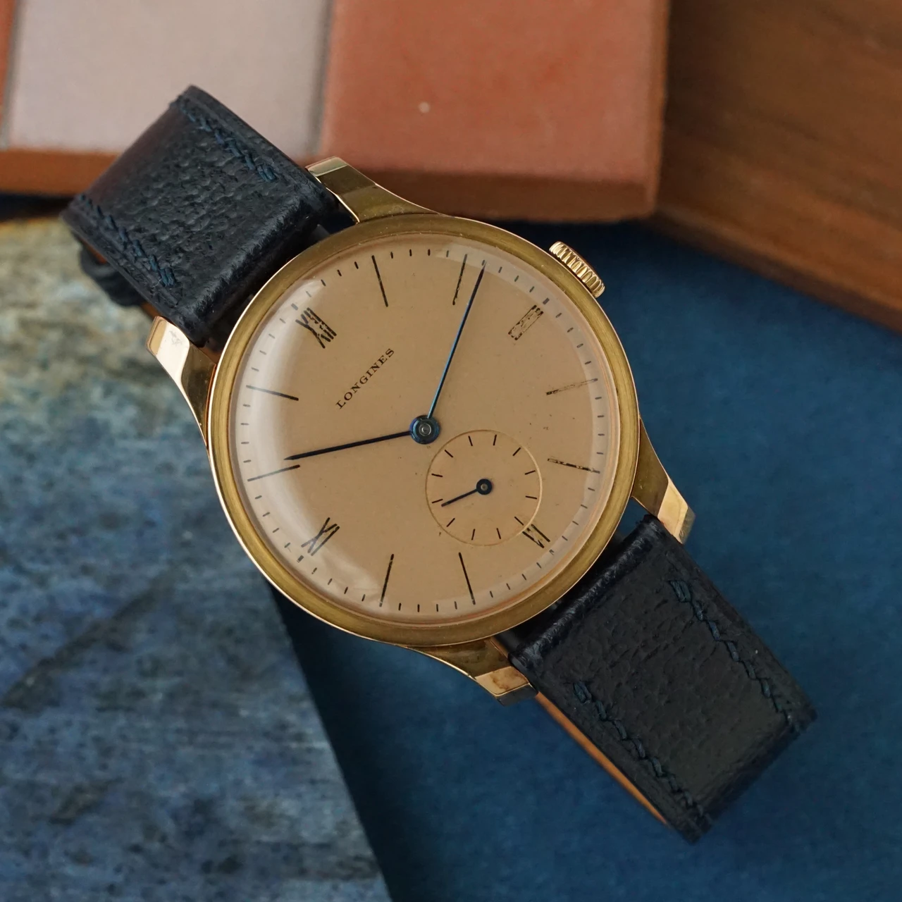 Vintage Solid 14k Rose Gold Longines Mechanical Watch Longines 14K Rose Gold Tonneau Art Deco Watch main image 2