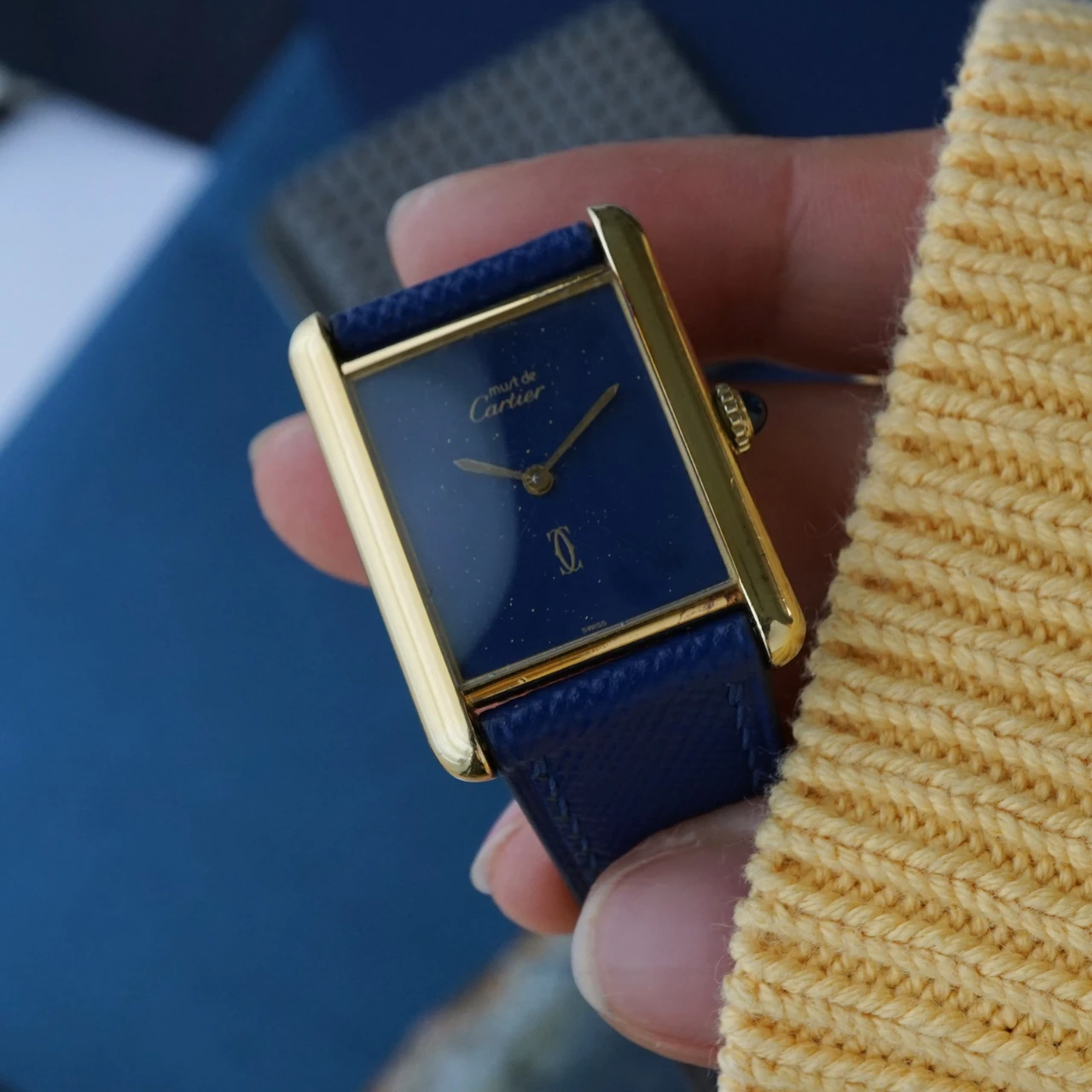 Cartier Must de Cartier Tank Vermeil Blue Dial Manual Wind 1970s