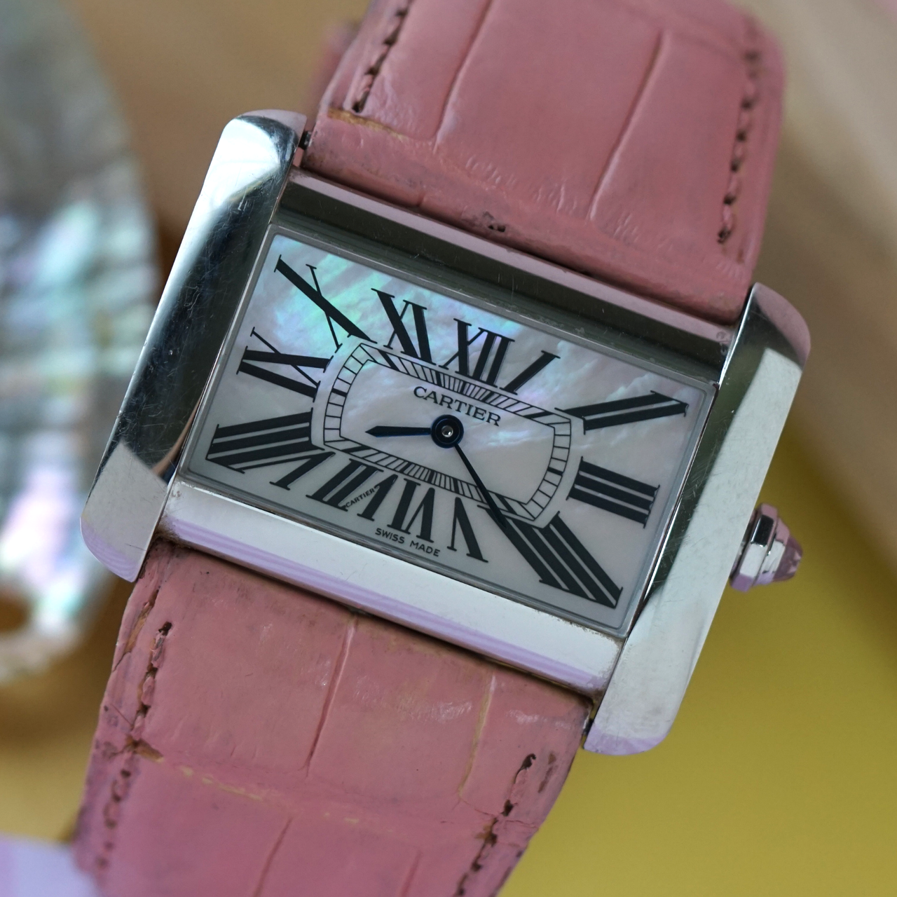 Cartier Divan large steel with mother of pearl dial limited 